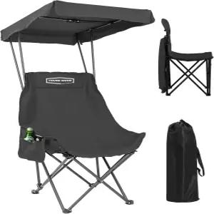 그늘막 캐노피가 있는 영 우드 캠핑 의자 비치 체어 휴대용 폴드 경량 오버사이즈 설치 없이 쉽게 열고