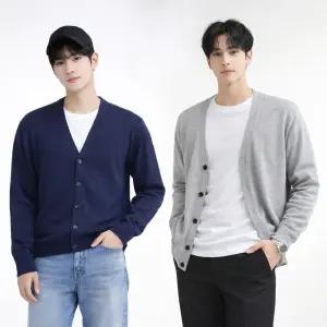 베이직 솔리드 니트 쿨터치 브이넥 가디건 남자 남성 남방 셔츠