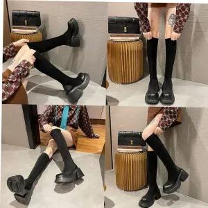 삭스부츠 스웨이드통굽부츠 슬림 심플 삭스 스판 미들굽 부츠