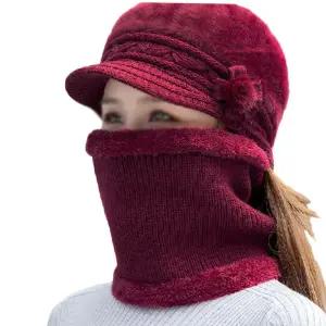 여자비니모자 할머니 니트모자 넥워머 겨울 방한 캡모자 세트