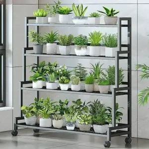 실내 거치대 철제 식물 화분진열대 화이트 이동식