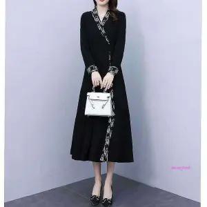 여성 무늬 배색 원피스 가을 간절기 긴팔 정장 프린트jkl399