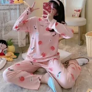 A 가을 홈웨어 봄 원피스 상하의 긴팔 여자 잠옷 세트 봄가을의류 긴팔 여자 홈웨어 여성