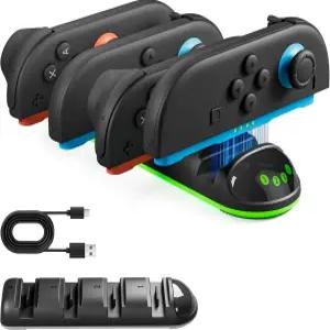 닌텐도 스위치 2 조이콘 컨트롤러용 휴대용 충전 도크 스테이션 표시등과 타입 C 케이블이 있는 4 조이콘용