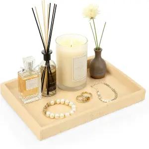 인조 트래버틴 트레이 욕실 카운터용 12 x8 향수 베니티 홈 오거나이저 향수용 장식용 대리석 보석 양초