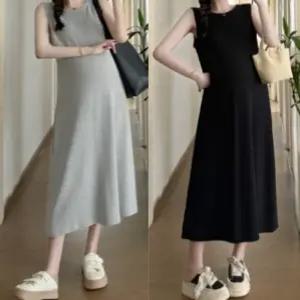 오뜨모드 임산부데일리룩 임산부하객룩 나시원피스 임산부원피스 루즈핏임부복 무지원피스 여름롱원피스