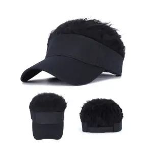 모자 골프 캡모자 패션 썬 가자 남녀공용 인모 염색머리 통가자 인모썬캡 가발통모자 검정색