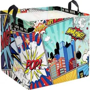 Clastyle 36L 직사각형 블루 코믹스 히어로 보관 바구니 접이식 도시 건축 의류 장난감 용 쓰레기통 책꽂이