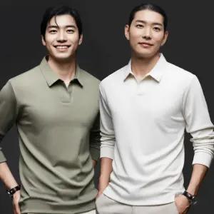 남자카라티 가을 봄 오픈 긴팔 정장 카라티 티셔츠 레이어드티 긴팔티