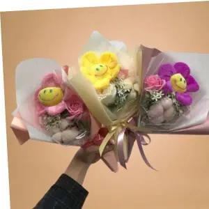 미니 스마일꽃 인형 꽃다발 미니꽃 조화 입학 졸업 생