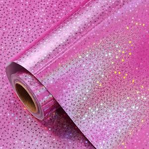 WRAPAHOLIC 핑크 분홍색 포장지 롤 - 미니 17인치 x 16.5피트 생일 결혼식 베이비샤워 신부 샤워 크리스마스용 금속 홀로그램 스타