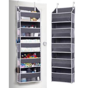 ULG 1팩 오버 도어 정리함 대형 5개와 메시 사이드 포켓 10개 44파운드 무게의 걸이식 수납공간 투명 창문 장난감 신발 기저귀 다크 그레이 5겹