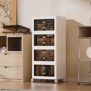 뚜껑이 있는 4단 적층형 보관함 바퀴가 달린 총 106QT(4×26.5QT) 접이식 옷장 정리함 옷 장난감 주방