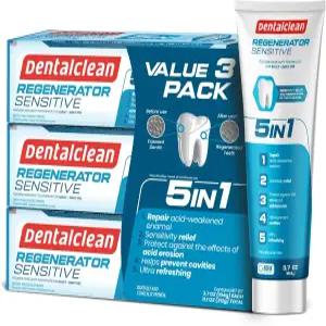 덴탈클린 - 재생 3개 팩 + 민감한 5-in-1 덴탈 젤 에나멜 충치 예방 및 민감도 감소 REFIX 테크놀로지 민트