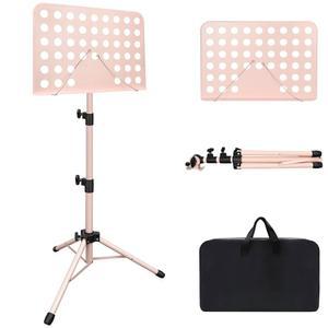 핑크 시트 음악 스탠드 휴대용 가방이 있는 조절식 1팩 기타 우쿨렐레 바이올린 연주자용 프로페셔널 책꽂