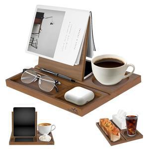 아카시아 책 누크 리딩 발렛 스탠드 휴식을 위한 나무 컵 펜 휴대폰 이어폰 홀더가 있는 삼각형 홀더 침대