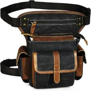 핸드애덤 방수 캔버스 + 가죽 오토바이 여행 패니 허리 팩 드롭 허벅지 다리 가방 남성용 파우치 FB913-5