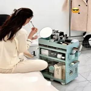 화장품 선반 소형 메이크업 테이블 집 거실 간식 캐비닛 이동식 대용량 수납