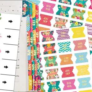 큐알펙 60 월간 탭 스티커 귀여운 디자인 플래너 인덱스 골드 포일 레터 쉽게 접을 수 있는 내구성 매트