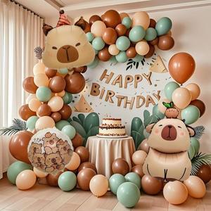126Pcs 만화 Capybara 화환 아치 풍선 세트  Kapibala 어린이 생일 파티 Decors 용품 베이비 샤워 Air Glob