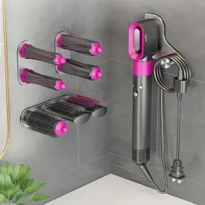 다이슨에어랩 호환 거치대 벽걸이형 무타공 욕실용 범용롤업스타일러듀얼노즐실리콘패드수축설치비자성 드라이기걸이 부착