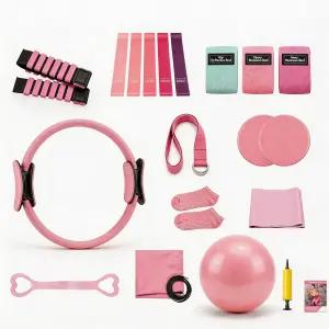 여성용 XESODIT 필라테스 키트 14.5인치 링과 볼 저항 밴드 조절 가능한 발목 손목 무게 코어 슬라이더