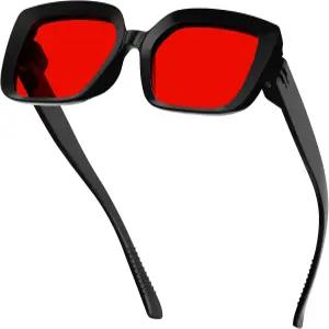 컴퓨터용 블루 그린 라이트 차단 기능이 있는 두꺼운 베벨 사각 프레임 레드 렌즈 안경