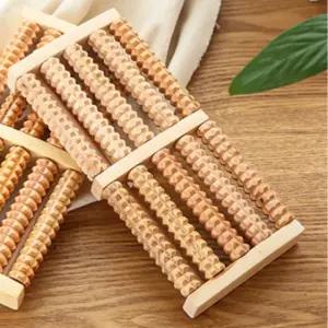 나무 발 지압판 5열 마사지 롤러