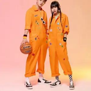 오렌지 바디 수트 체육대회 운동회 점프 슈트 반티 세트