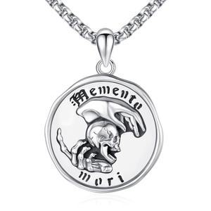 남성 여성 메멘토 모리 해골 악마 목걸이 925 스털링 실버 펑크 고딕 펜던트 골격 보석 촉진