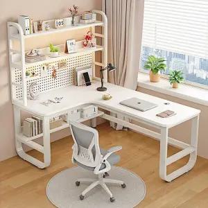 ㄱ자 책상 L형 1인용 화이트 코너책상 원목 소나무 서재