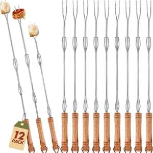 미나티 12팩 로스팅 스틱 30인치 가을 추가 연장 가능한 스모어스 꼬치 캠프파이어용 핫도그 나무