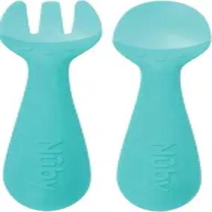 누비 실리콘 이지 그립 포크 스푼 세트 아쿠아 12+m