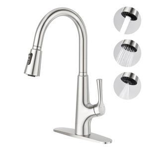 풀다운 어 3 모드 하이 아크 360 회전 브러시드 니켈 싱글 핸들 스테인리스 스틸 주방 싱크대 수도꼭지 1 또는 3 홀용 데크 플레이트 브러시드 주방 수도꼭지
