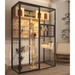 바퀴달린 앵무새집 이동식 아크릴 투명 새집 앵무새장 횟대 달린 철제 조류 이동장 대형