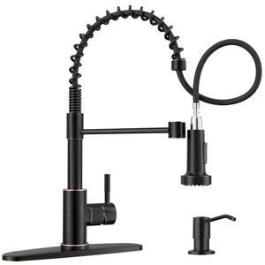 비누 디스펜서가 있는 APPASO 브론즈 주방 수도꼭지 ORB 풀다운 싱크대 SUS304 스테인리스 스틸 싱글 핸들 하이 아크 스프링 오일 러빙