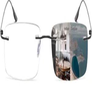 K.LAVER 변색 이중 초점 독서 안경 안티 블루 라이트 글래스 림리스 트랜지션 선글라스 여성 남성 선 리더