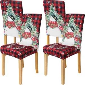 크리스마스 의자 커버 4종 세트 장식 스트레치 탈착식 세탁 가능 다이닝 룸 보호대 홀리데이 파티 주방 홈