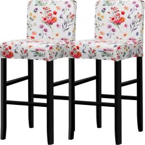 릴렌 플로럴 바 스툴 커버 등받이가 있는 2-스프링 의자 세트 슬립 스트레치 시트 주방 다이닝 룸 카운터
