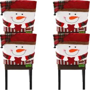 4PCS 크리스마스 의자 뒷면 커버 탈착식 다이닝룸 보호대 슬립커버 가정용 주방 파티-스노우맨 장식