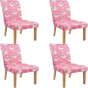 다이닝 룸용 크리스마스 의자 커버 산타클로스 보호대 4개 스트레치 탈착식 세탁 가능 슬립커버 4팩 겨울