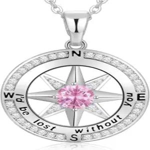 여성 아내를 위한 피쇼 컴퍼스 탄생석 목걸이 아내 결혼 기념일 S925 스털링 실버 선물 여자 친구를 보석