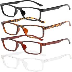 Przene 4팩 직사각형 블루 라이트 차단 안경 눈부심 방지 UV400 남성용 사각 (MIX COLOR-1)