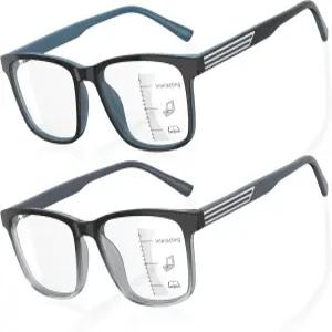 DEHOOTRE 2 팩 프로그레시브 멀티포커스 리딩 안경 남성 깨지지 않는 TR90 프레임 템플 대형 리더기 금속