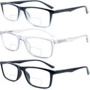 라이기스 이중 초점 독서 안경 클래식 스퀘어 남성 리더기 가벼운 치터 편안한 스프링 힌지 1.0