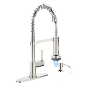 비누 디스펜서가 있는 카사빌라 주방 수도꼭지 LED 싱크대 싱글 핸들 스테인리스 캠핑카 농가 RV 풀다운 어 니켈 브러시드