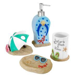 아반티 린넨 - 악세사리 세트 수지 텀블러 칫솔 홀더 비누 접시 로션 펌프 내구성 있는 목욕 장식(해변 모드 컬렉션)