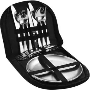 야외 캠핑 실버웨어 세트 식기 정리함 피크닉 스테인리스 스틸 포크 숟가락 나이프 젓가락 음식 홀더 접시