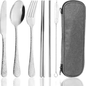 케이스 포함 여행 도구 야외 캠핑용 휴대용 식기 세트 점심 학교 피크닉 직장 여행용 스테인리스 스틸