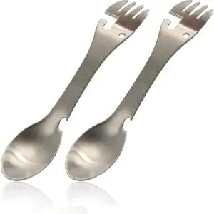 PWPAM 5 in 1 스테인리스 스틸 야외 식기 - 스푼 포크 나이프 병 캔 오프너 캠핑 하이킹 여행용 다용도